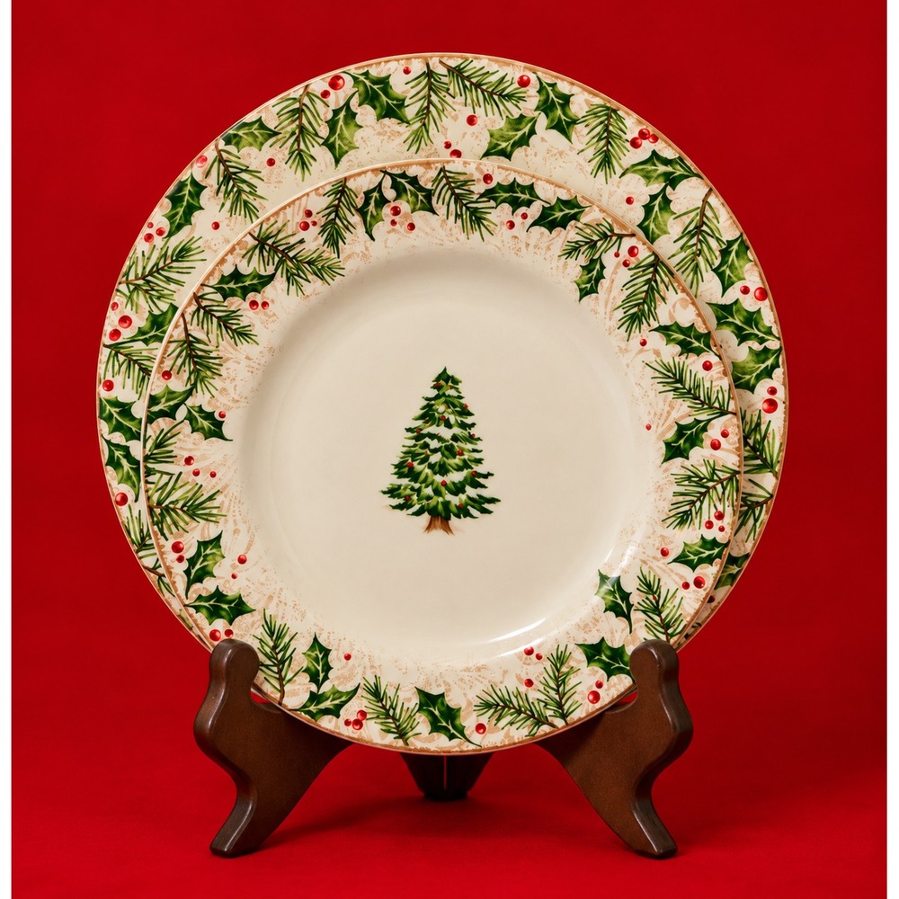 Pier 1 Imports Winters Wonder  10.5" Dinner & 8.5" Salad Holiday Plates Set